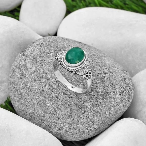 Paraiba Amazonite sterling silver ring size 8.5 - Picture 2 of 2